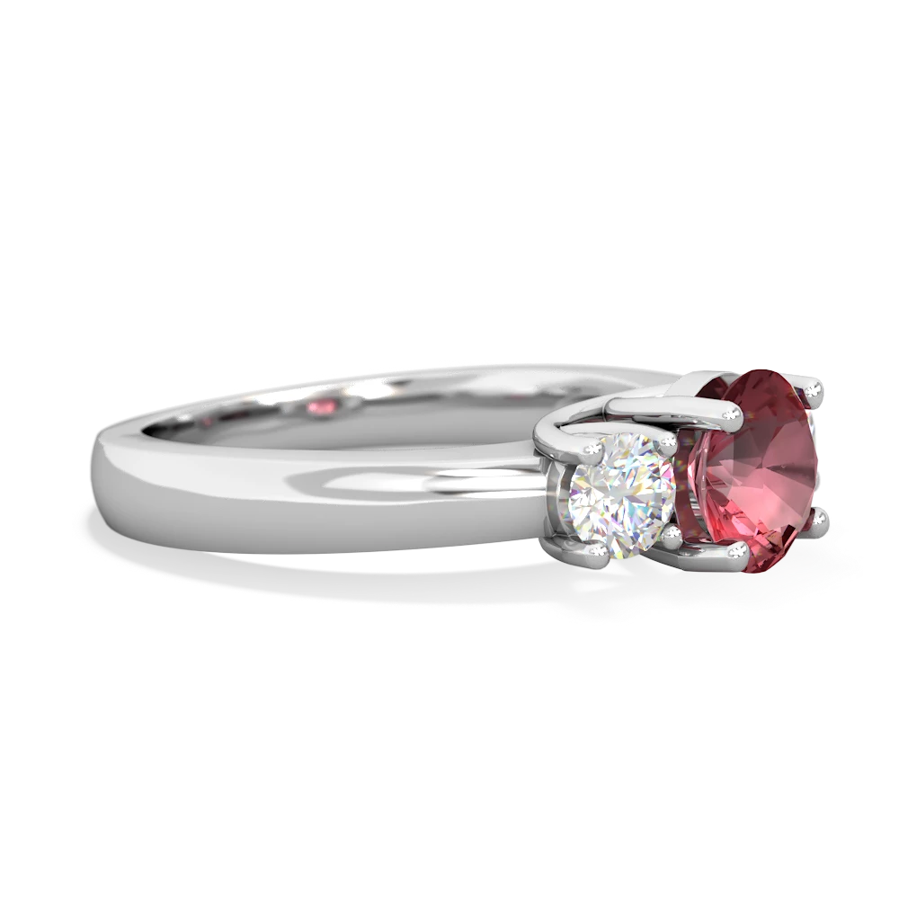 Pink Tourmaline Diamond Three Stone Round Trellis 14K White Gold ring R4018