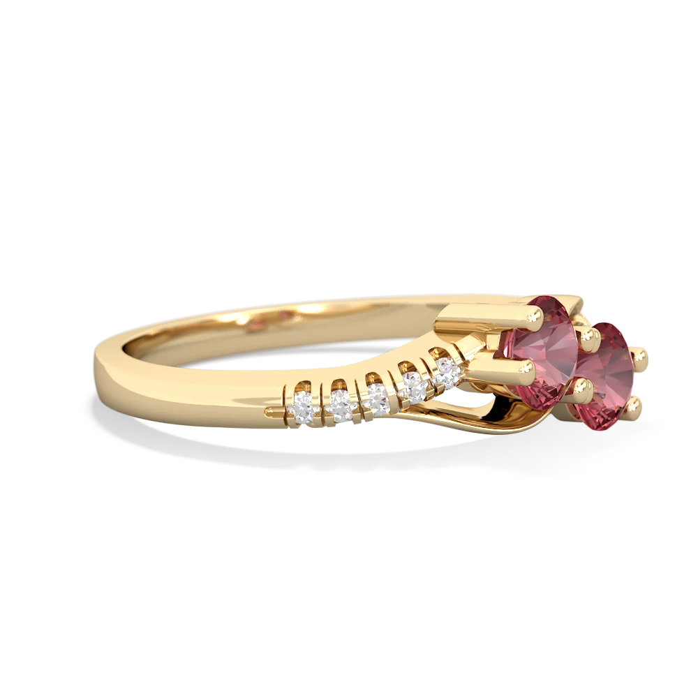 Pink Tourmaline Infinity Pave Two Stone 14K Yellow Gold ring R5285