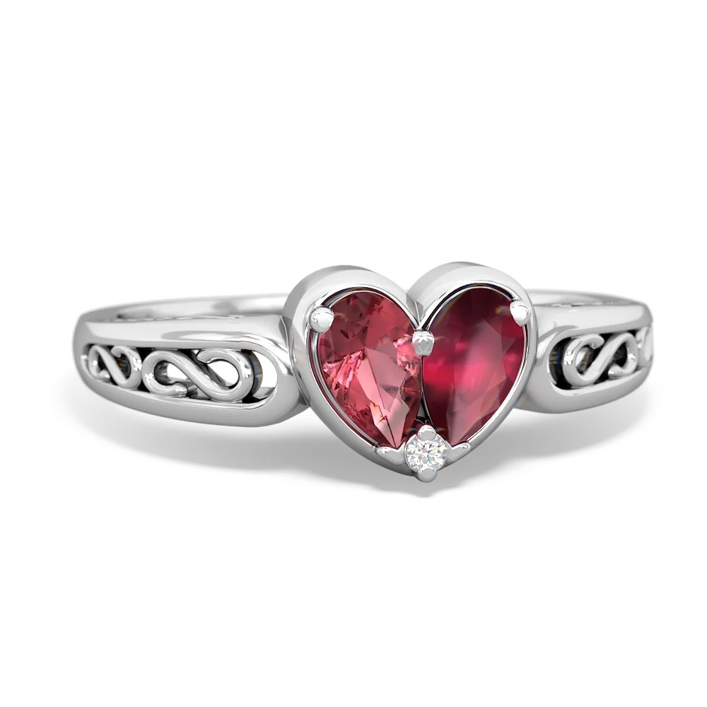 Pink Tourmaline Filligree 'One Heart' 14K White Gold ring R5070