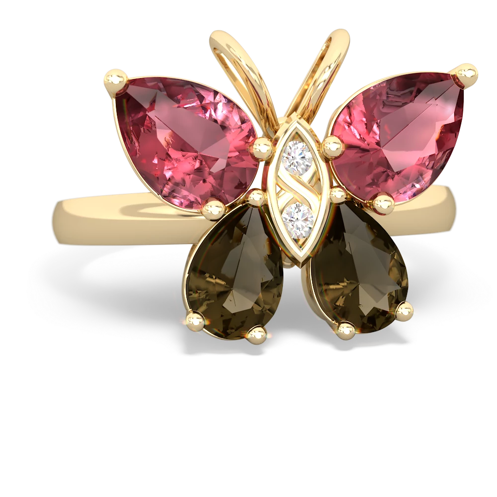 Pink Tourmaline Butterfly 14K Yellow Gold ring R2215
