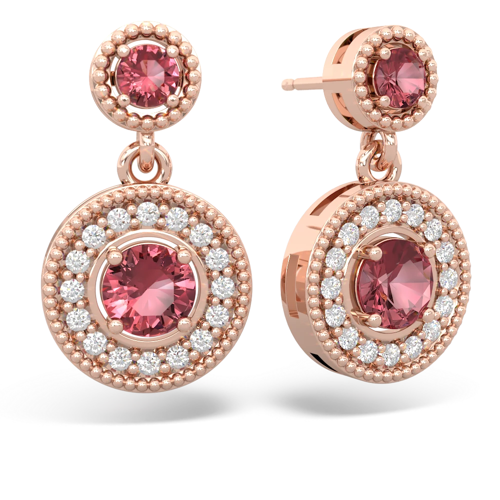 Pink Tourmaline Halo Dangle 14K Rose Gold earrings E5319