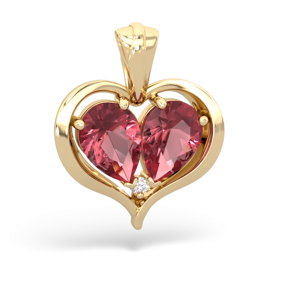 Pink Tourmaline Two Become One 14K Yellow Gold pendant P5330