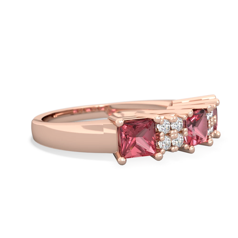 Lab Ruby Three Stone Diamond Cluster 14K Rose Gold ring R2592