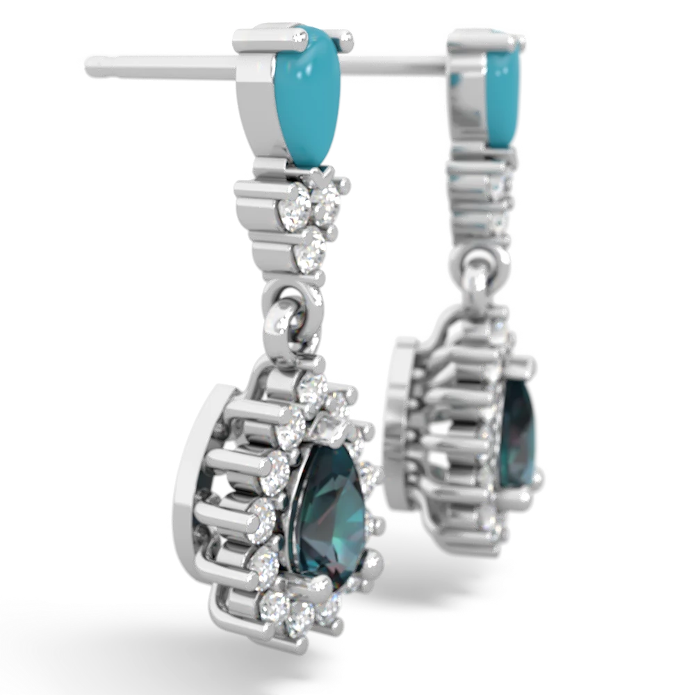 Turquoise Halo Pear Dangle 14K White Gold earrings E1882