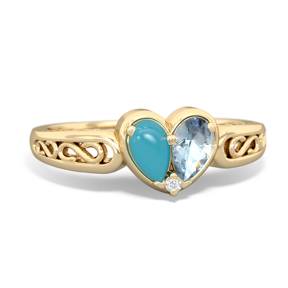 Turquoise Filligree 'One Heart' 14K Yellow Gold ring R5070