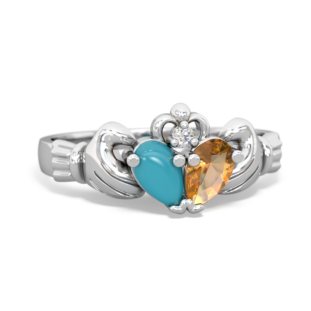 Turquoise 'Our Heart' Claddagh 14K White Gold ring R2388