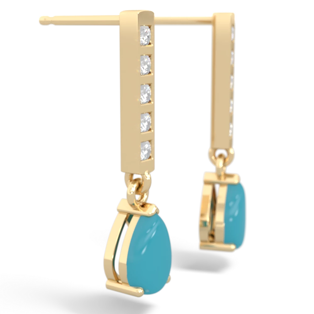 Turquoise Art Deco Diamond Drop 14K Yellow Gold earrings E5324