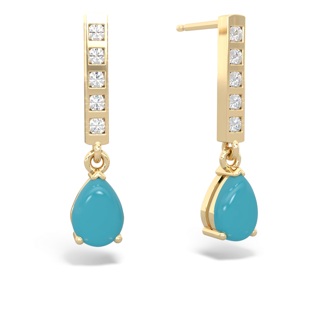 Turquoise Art Deco Diamond Drop 14K Yellow Gold earrings E5324