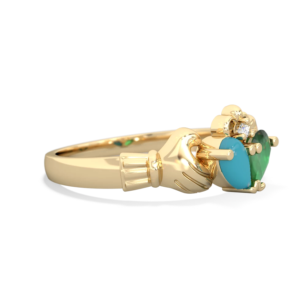 Turquoise 'Our Heart' Claddagh 14K Yellow Gold ring R2388