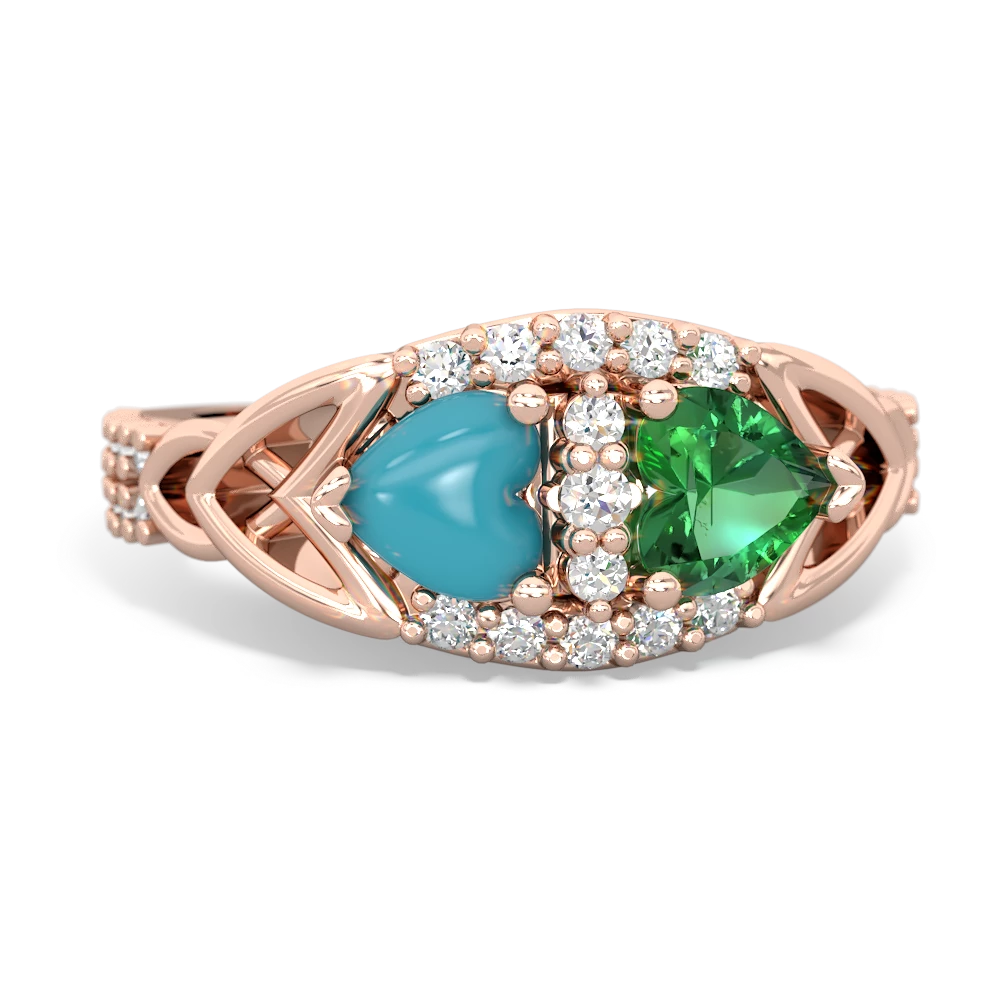 Turquoise Sparkling Celtic Knot 14K Rose Gold ring R2645