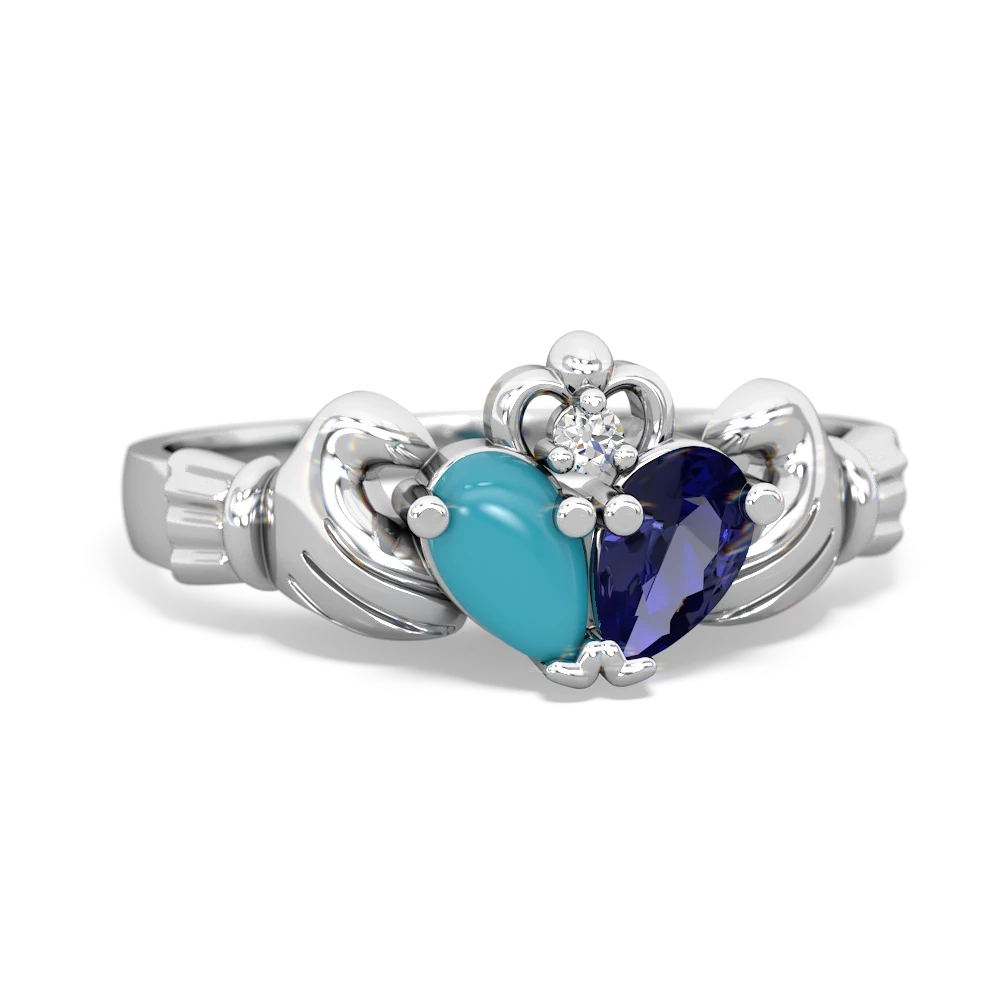 Turquoise 'Our Heart' Claddagh 14K White Gold ring R2388