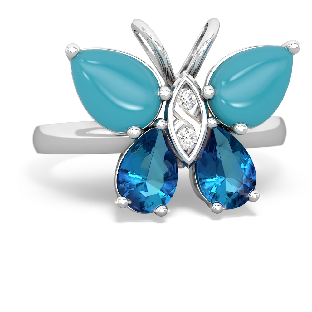 Turquoise Butterfly 14K White Gold ring R2215