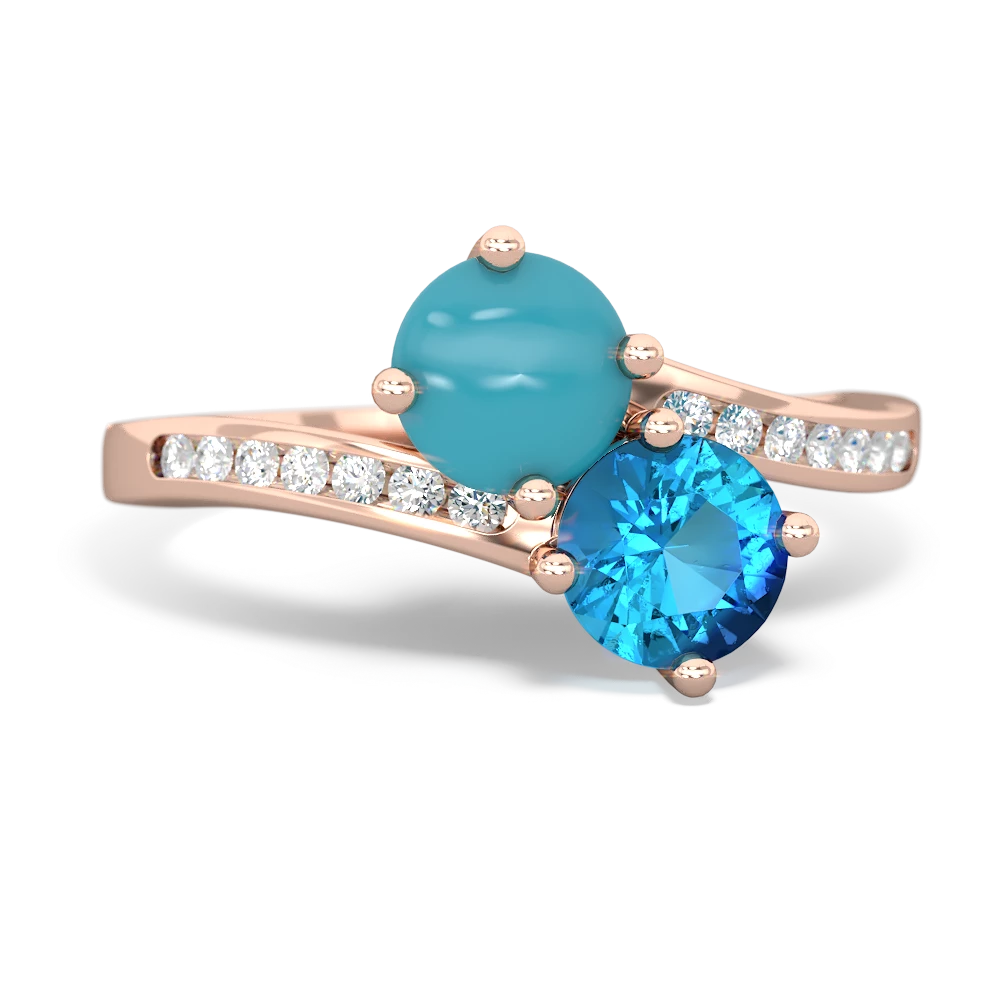 Turquoise Channel Set Two Stone 14K Rose Gold ring R5303