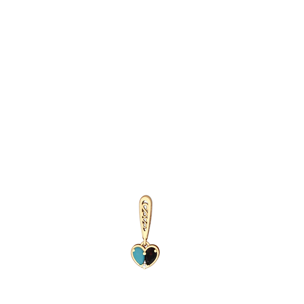Turquoise Filligree Heart 14K Yellow Gold earrings E5070