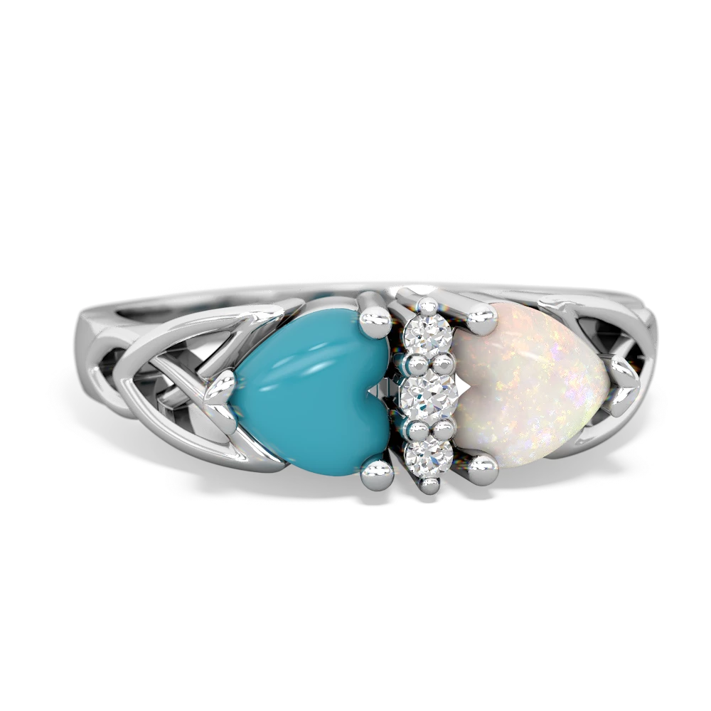 Turquoise Celtic Knot Double Heart 14K White Gold ring R5040