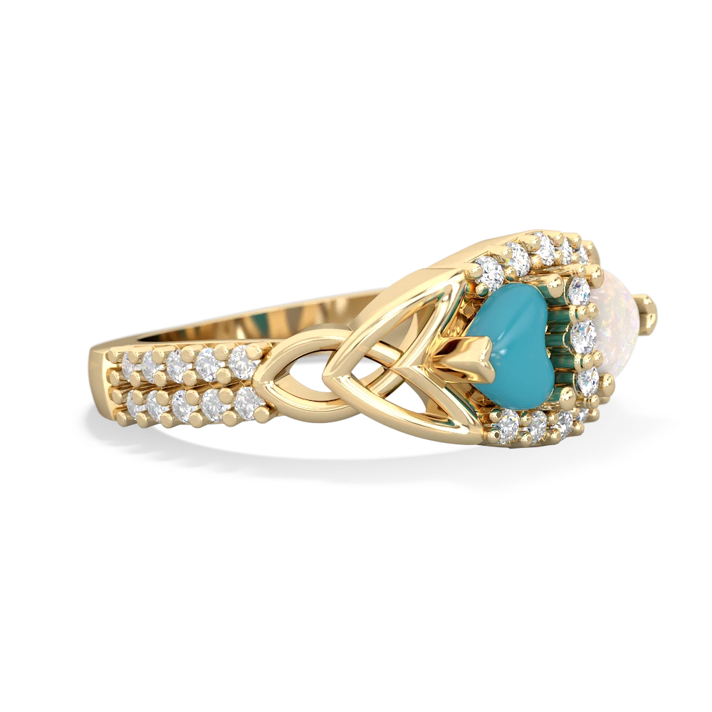 Turquoise Sparkling Celtic Knot 14K Yellow Gold ring R2645