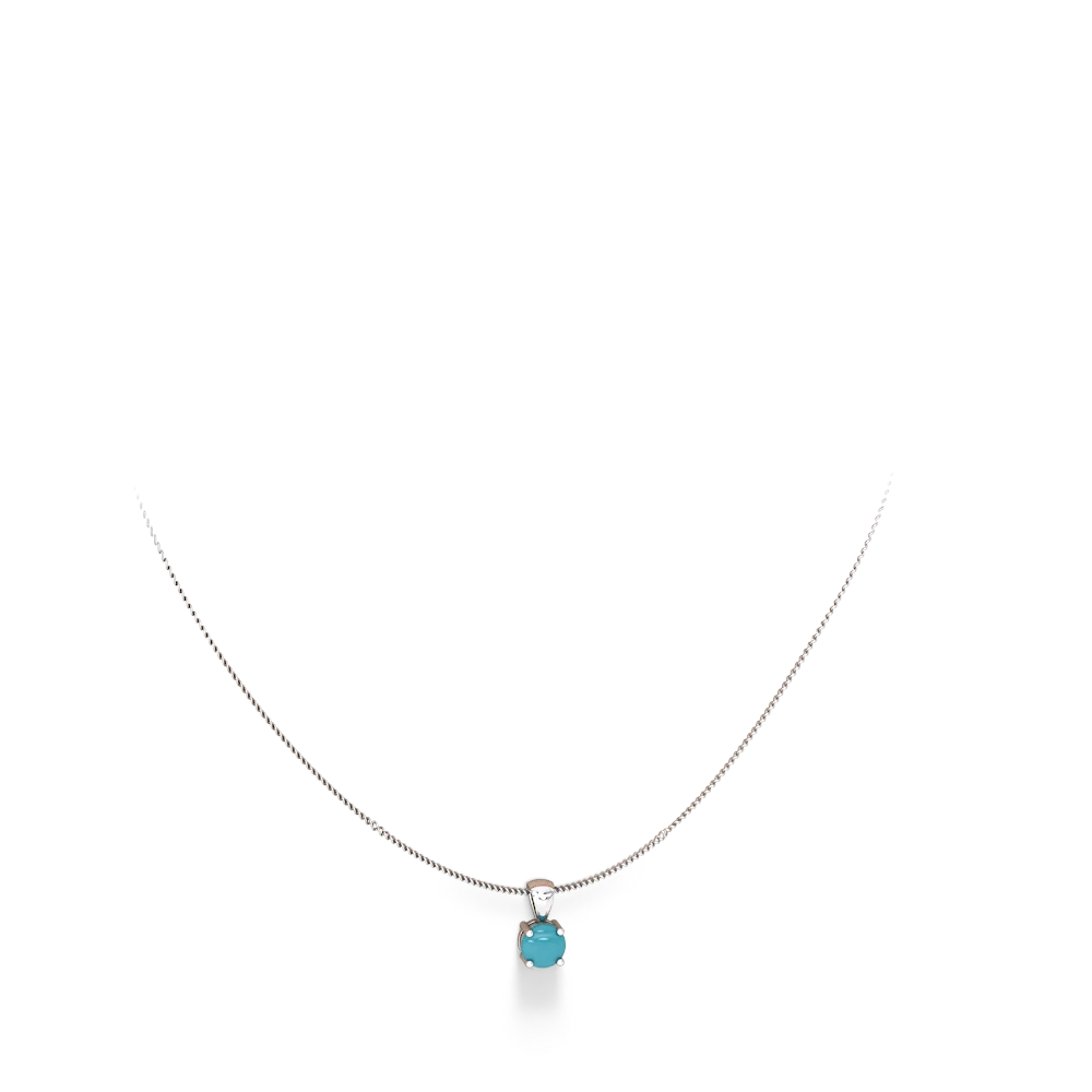 Turquoise 6Mm Round Solitaire 14K White Gold pendant P1786