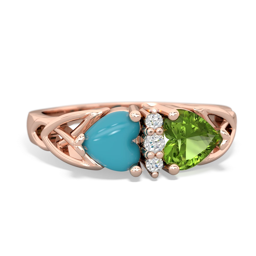 Turquoise Celtic Knot Double Heart 14K Rose Gold ring R5040