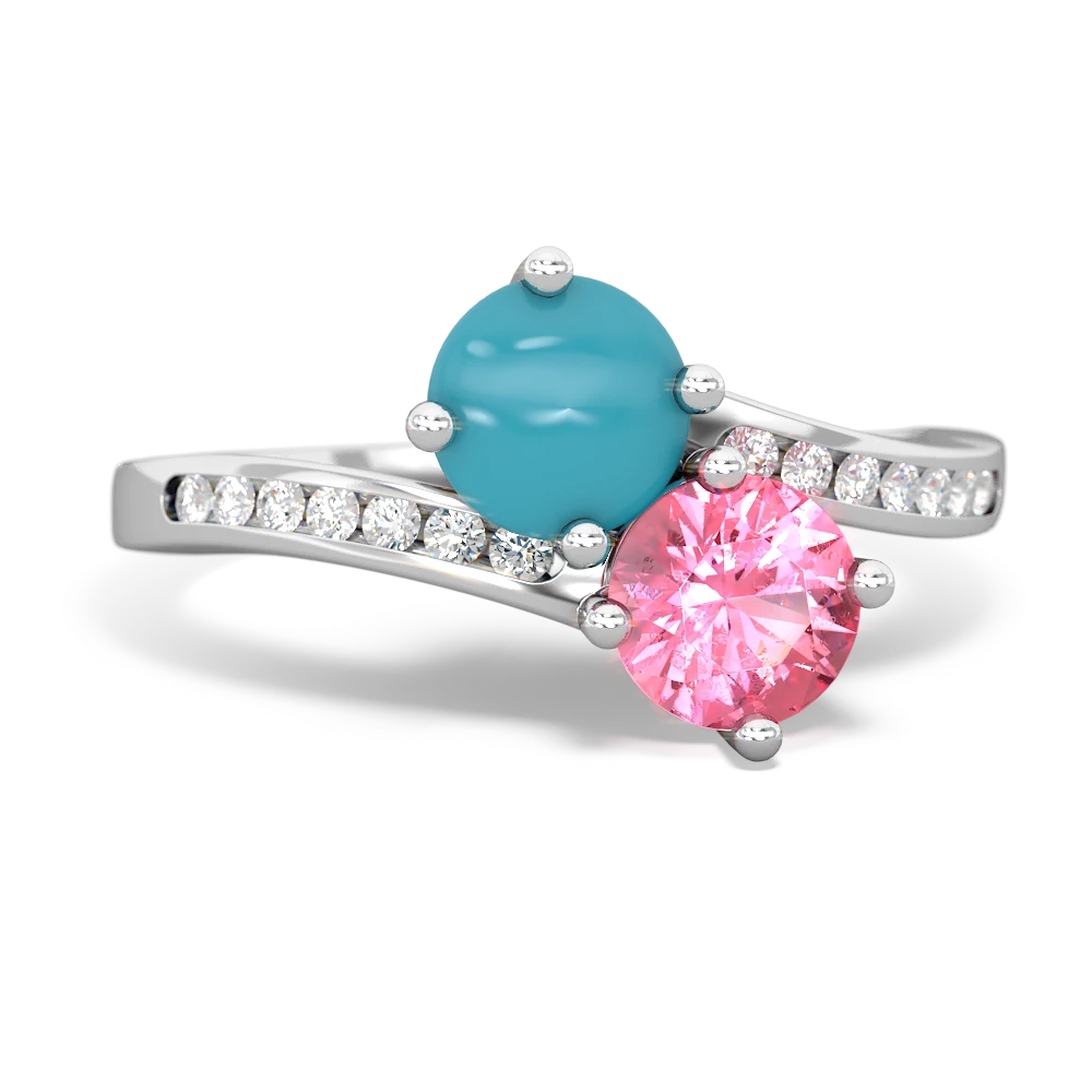 Turquoise Channel Set Two Stone 14K White Gold ring R5303