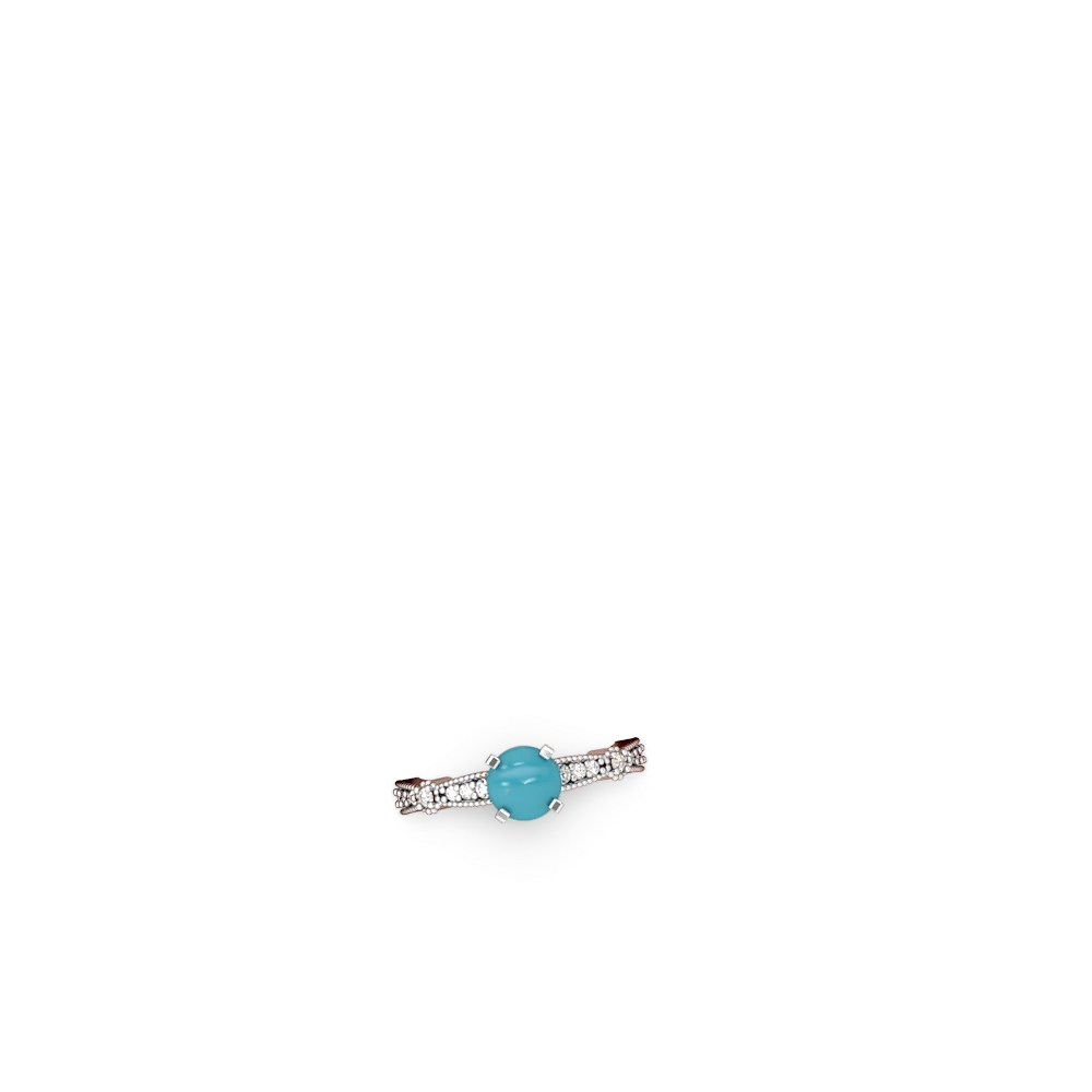 Turquoise Sparkling Tiara 6Mm Round 14K White Gold ring R26296RD