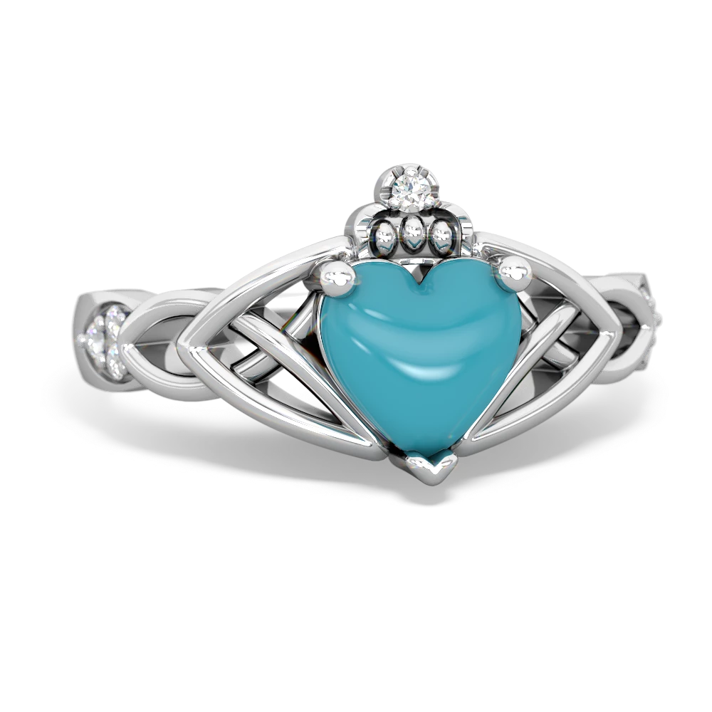 Turquoise Claddagh Celtic Knot Diamond 14K White Gold ring R5001