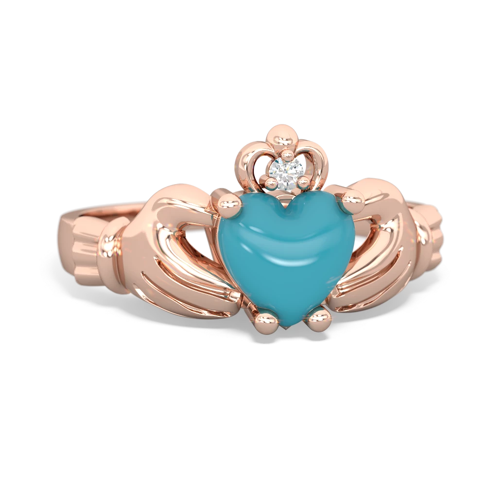 Turquoise Claddagh Diamond Crown 14K Rose Gold ring R2372