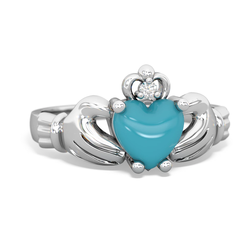 Turquoise Claddagh Diamond Crown 14K White Gold ring R2372