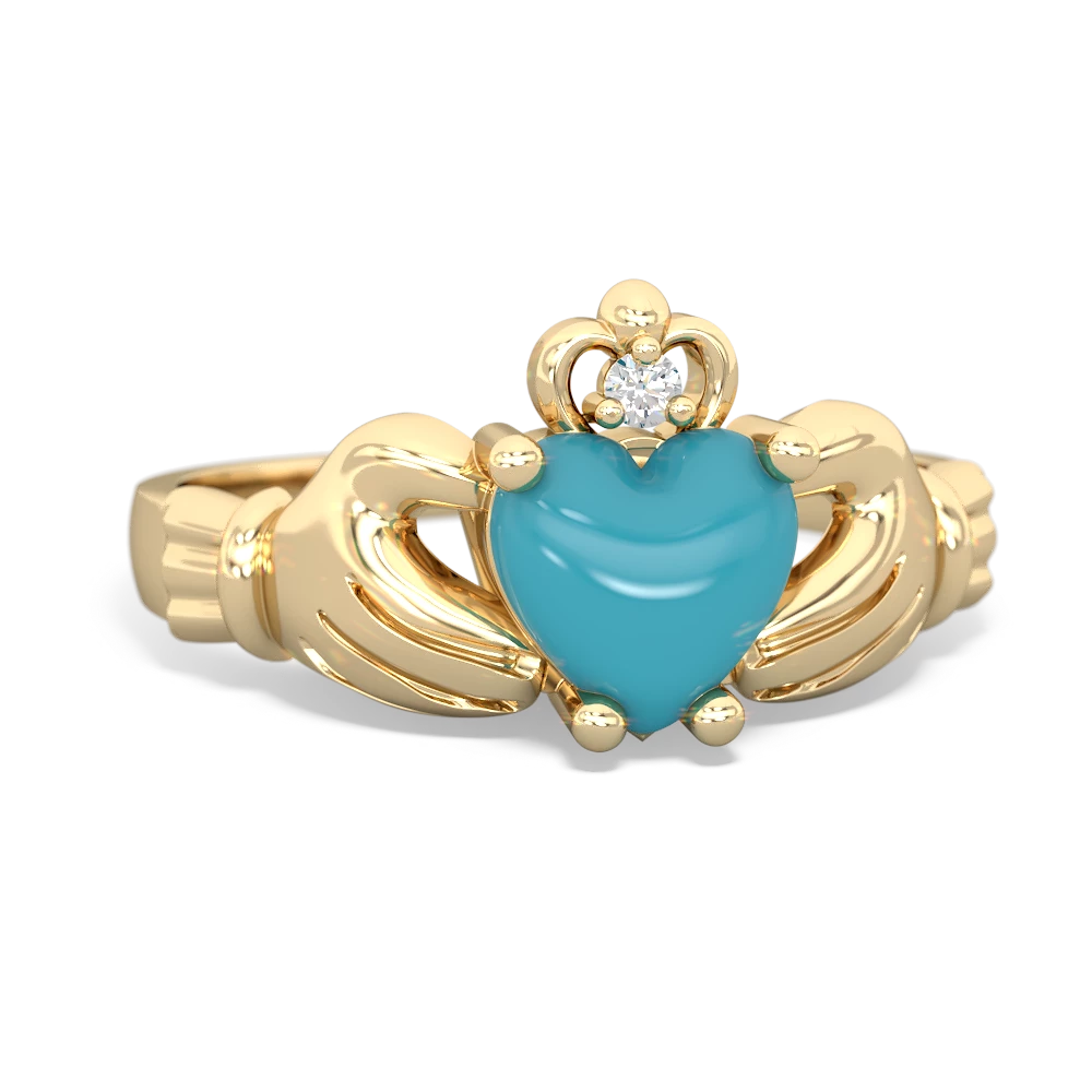 Turquoise Claddagh Diamond Crown 14K Yellow Gold ring R2372
