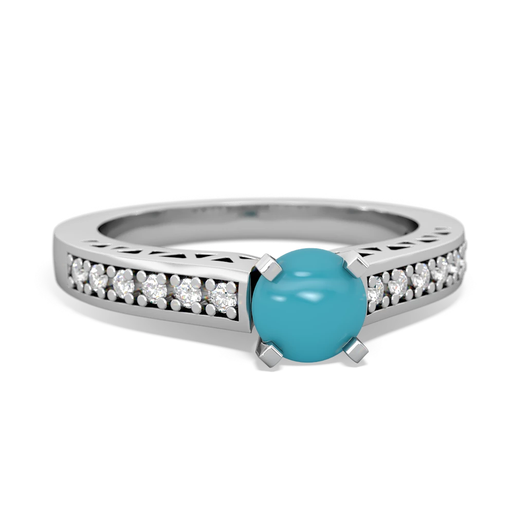 Turquoise Art Deco Engagement 5Mm Round 14K White Gold ring R26355RD