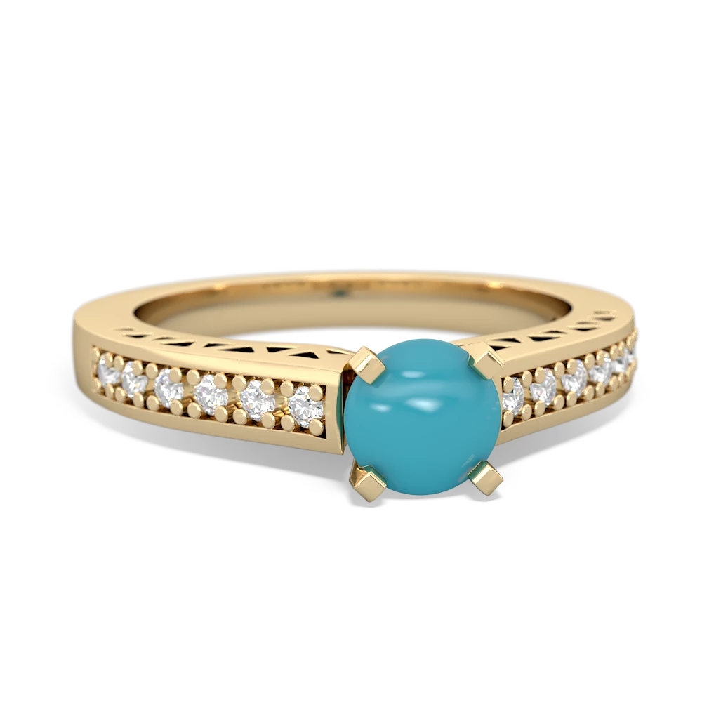Turquoise Art Deco Engagement 5Mm Round 14K Yellow Gold ring R26355RD