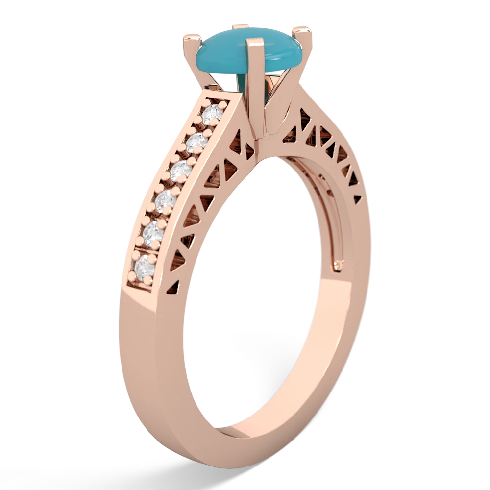 Turquoise Art Deco Engagement 6Mm Round 14K Rose Gold ring R26356RD