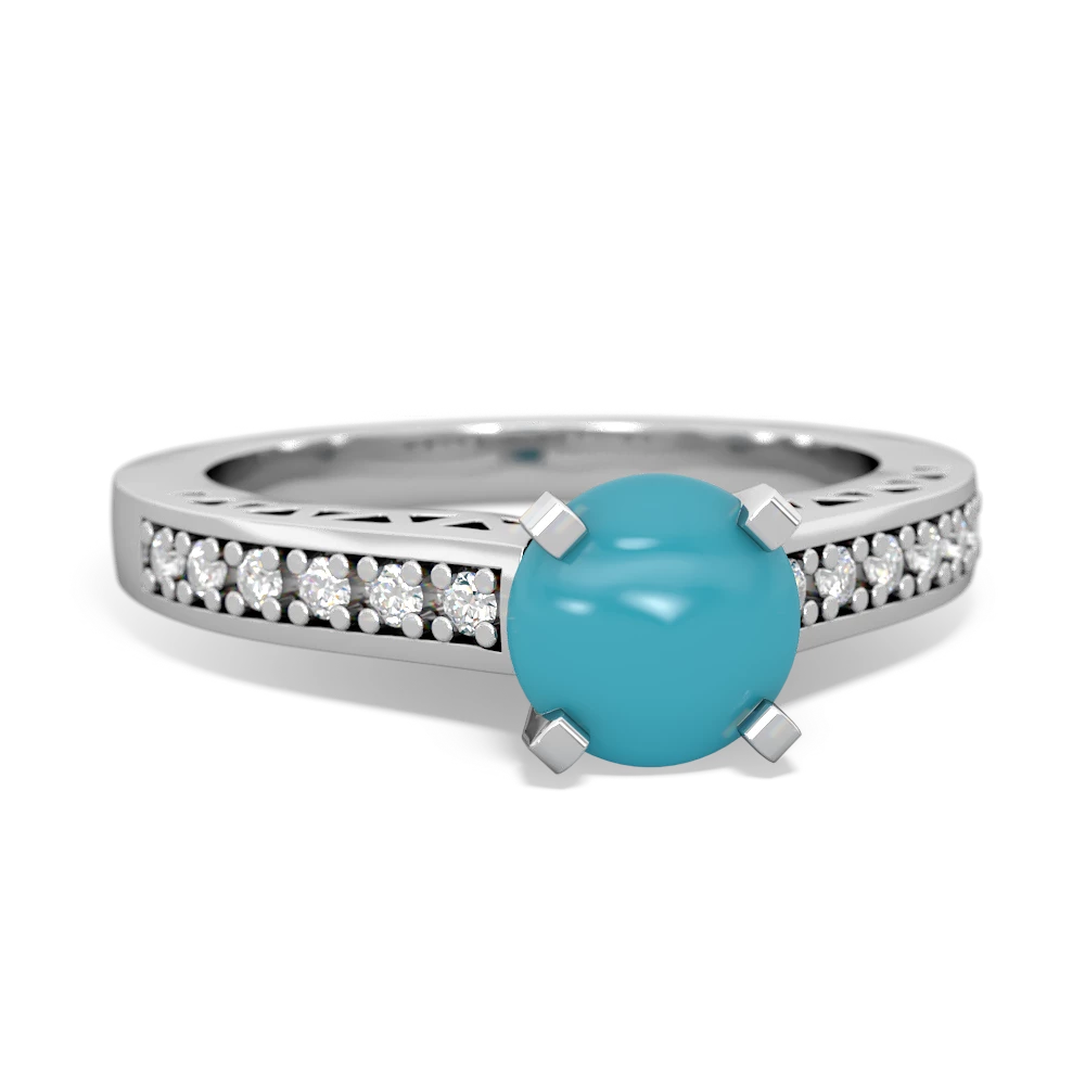 Turquoise Art Deco Engagement 6Mm Round 14K White Gold ring R26356RD