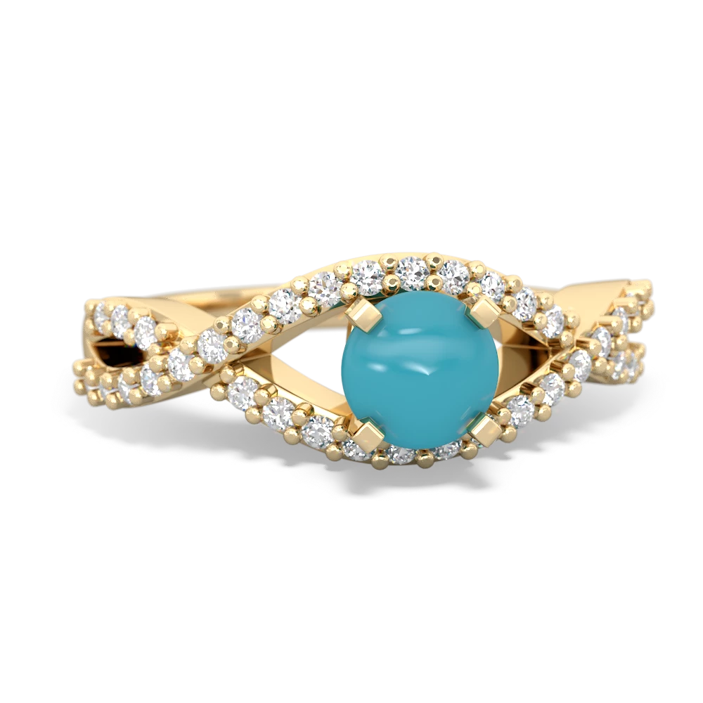 Turquoise Diamond Twist 5Mm Round Engagment  14K Yellow Gold ring R26405RD