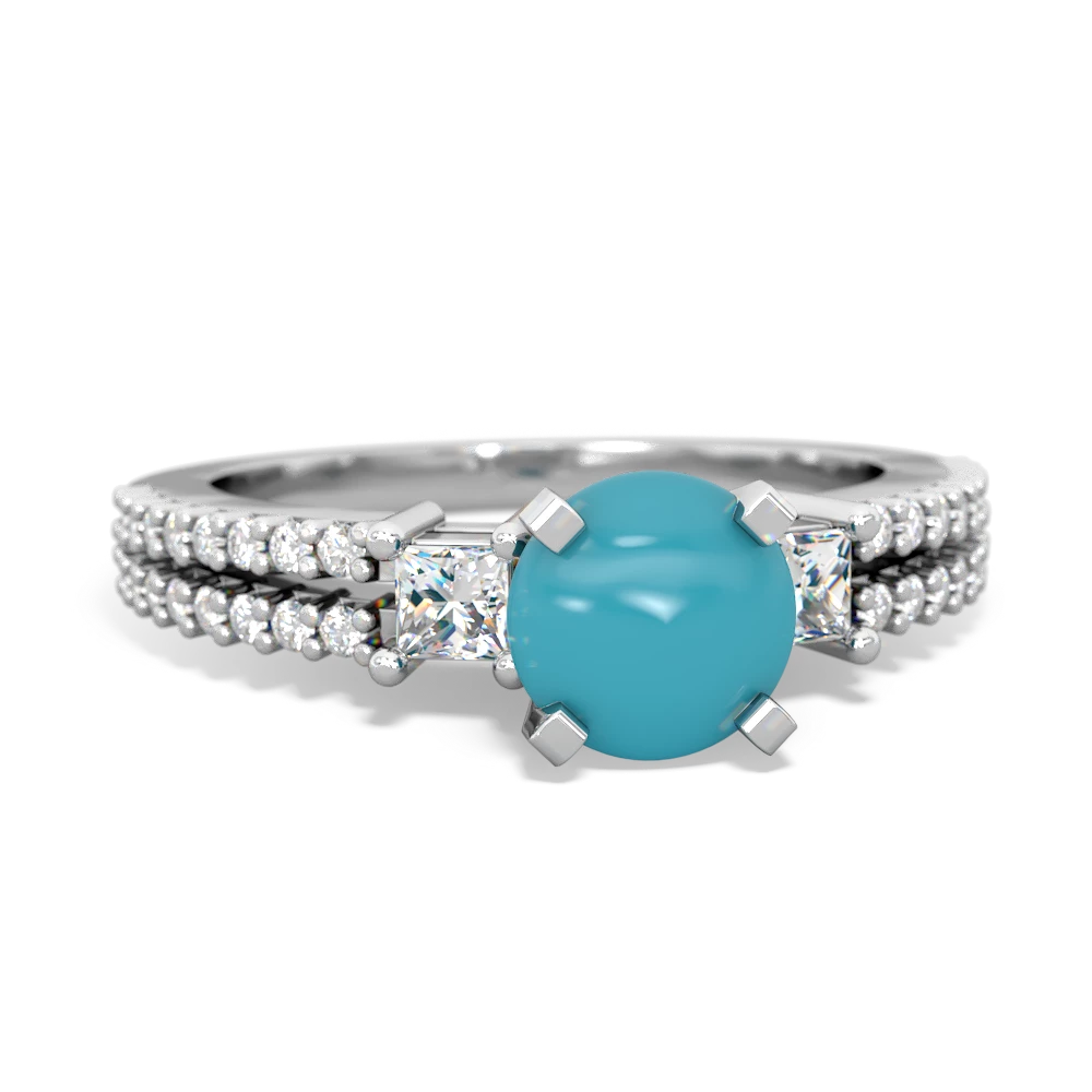 Turquoise Classic 6Mm Round Engagement 14K White Gold ring R26436RD