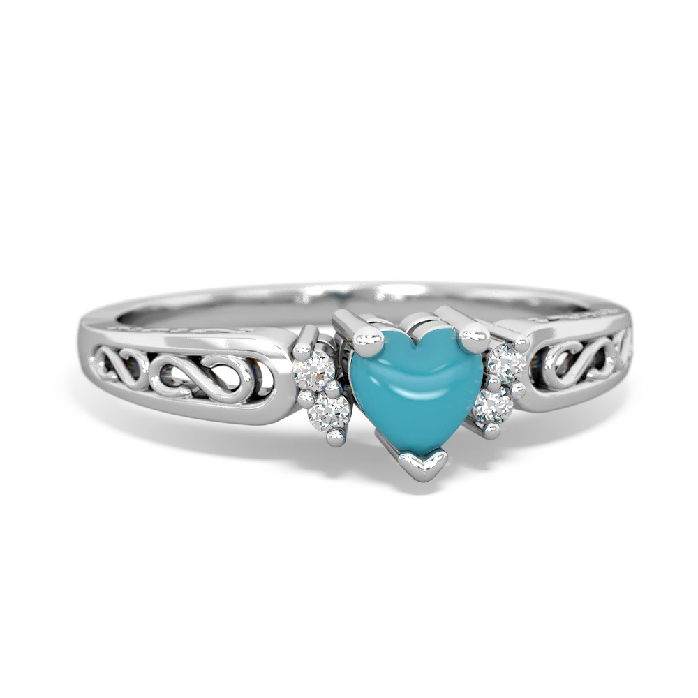 Turquoise Filligree Scroll Heart 14K White Gold ring R2429