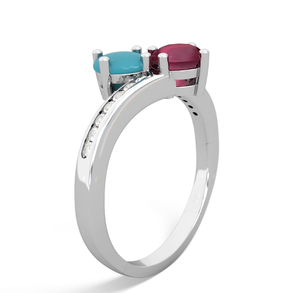 Turquoise Channel Set Two Stone 14K White Gold ring R5303