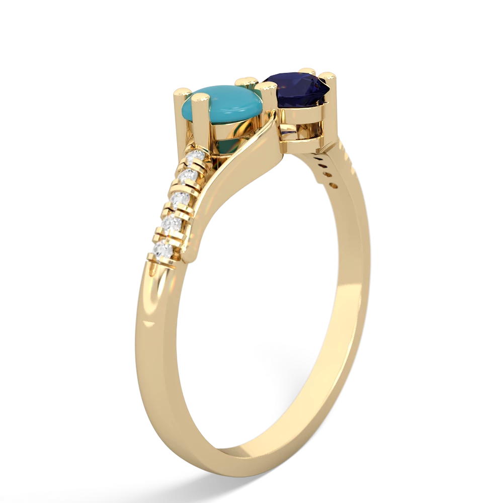 Turquoise Infinity Pave Two Stone 14K Yellow Gold ring R5285