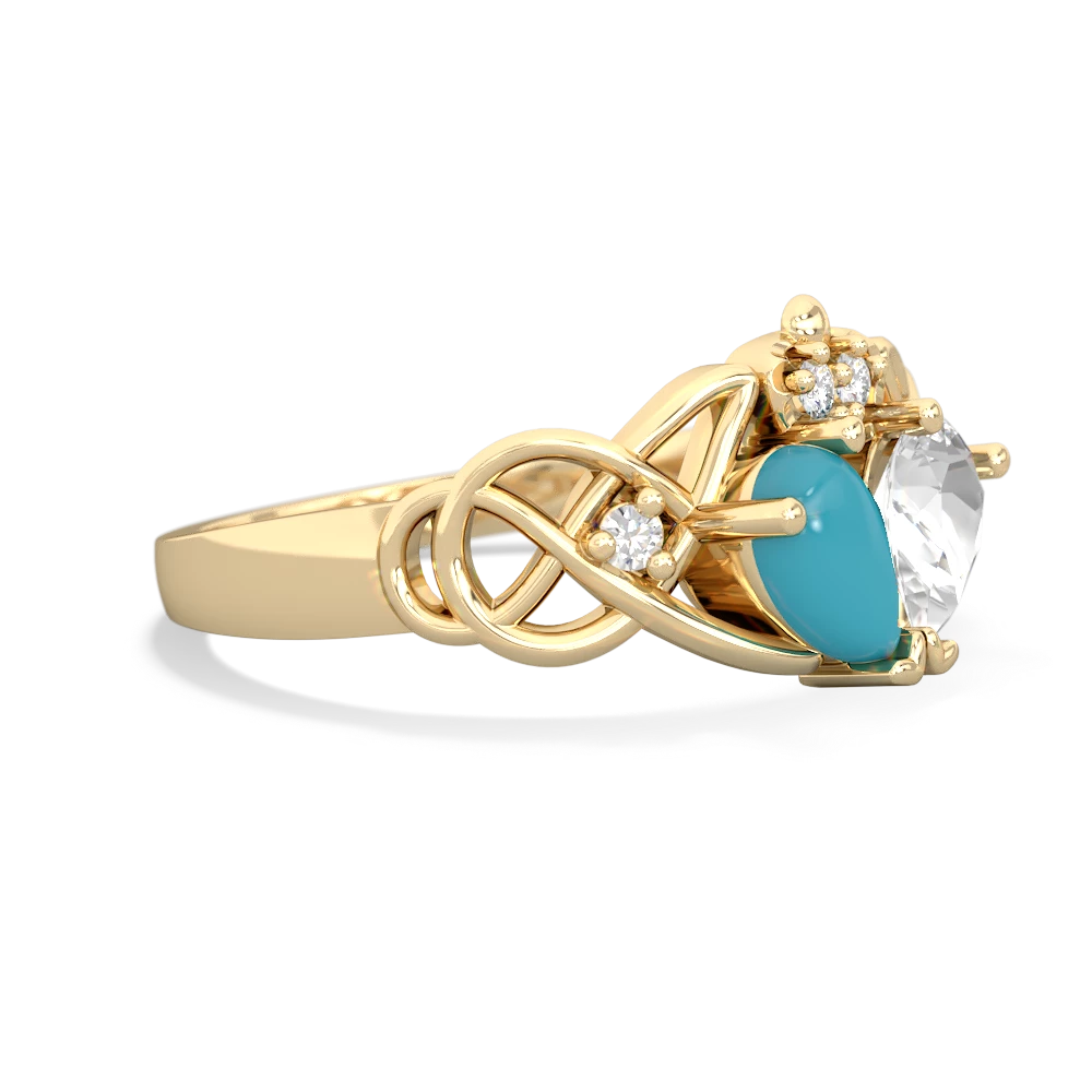 Turquoise 'One Heart' Celtic Knot Claddagh 14K Yellow Gold ring R5322