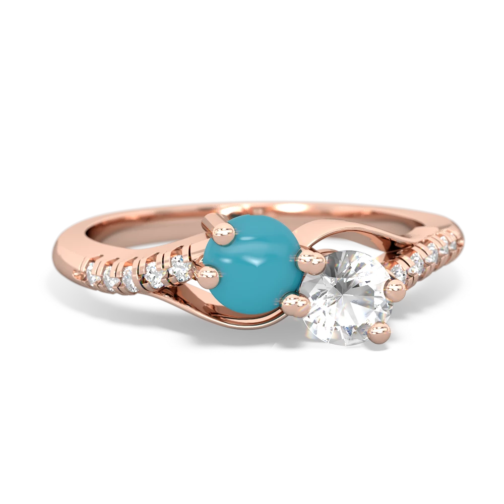 Turquoise Infinity Pave Two Stone 14K Rose Gold ring R5285