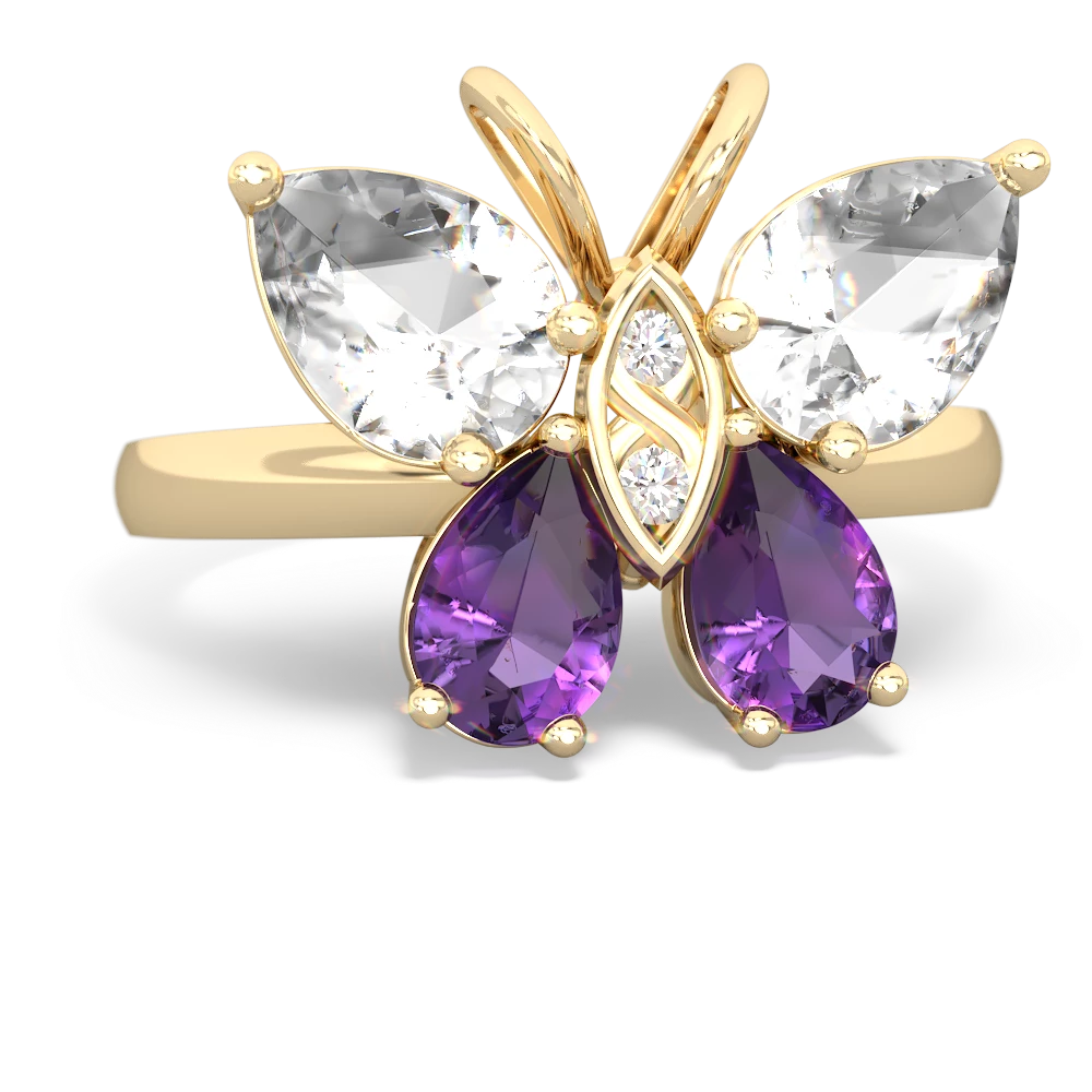 White Topaz Butterfly 14K Yellow Gold ring R2215