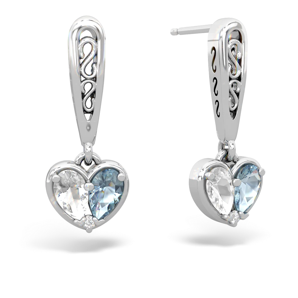 White Topaz Filligree Heart 14K White Gold earrings E5070