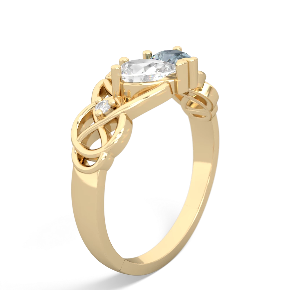 White Topaz 'One Heart' Celtic Knot Claddagh 14K Yellow Gold ring R5322