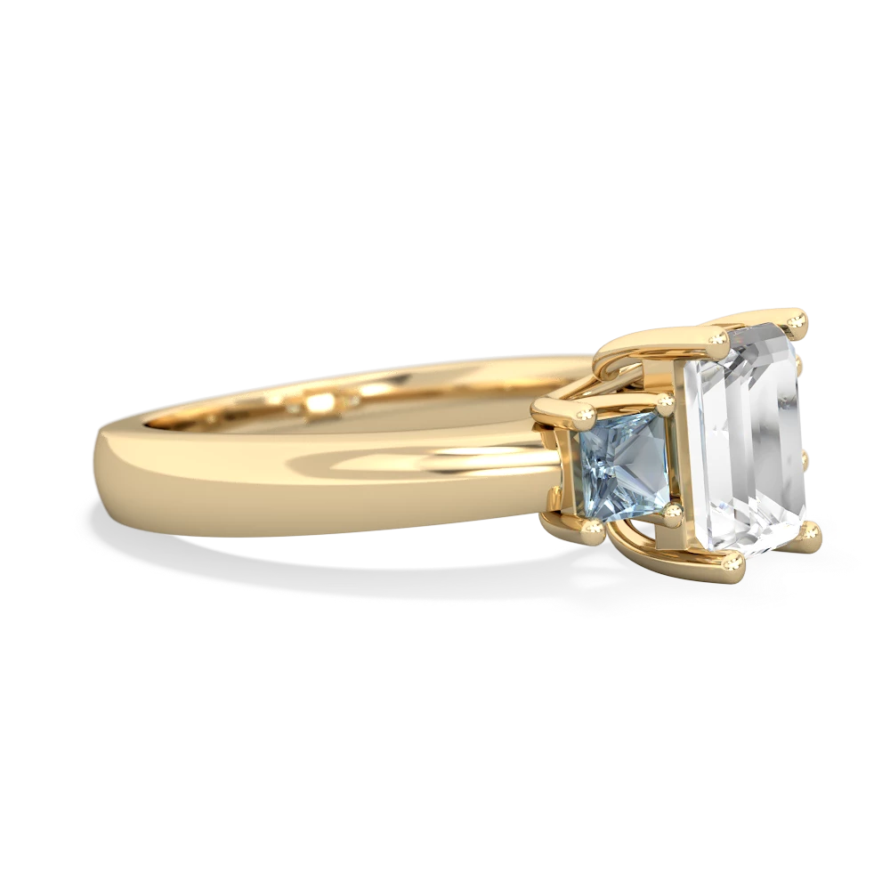 White Topaz Three Stone Emerald-Cut Trellis 14K Yellow Gold ring R4021