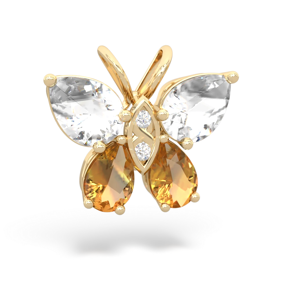 White Topaz Butterfly 14K Yellow Gold pendant P2215