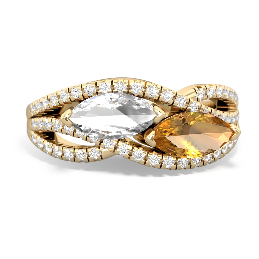 White Topaz Diamond Rivers 14K Yellow Gold ring R3070
