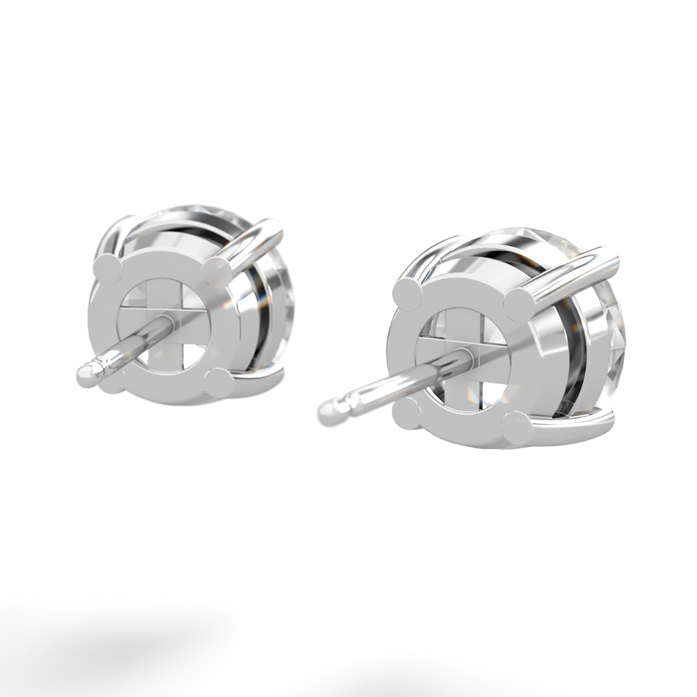 White Topaz 8Mm Round Stud 14K White Gold earrings E1788