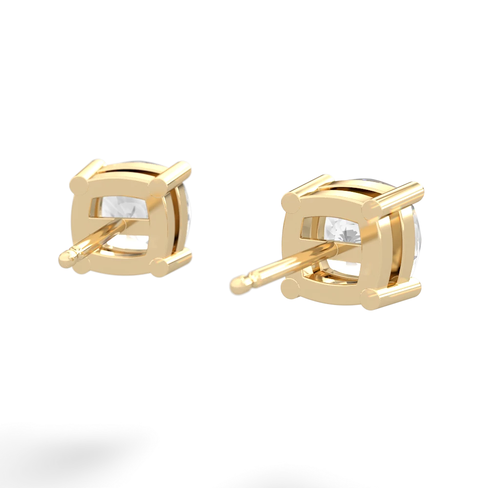 White Topaz 6Mm Checkerboard Cushion Stud 14K Yellow Gold earrings E1796