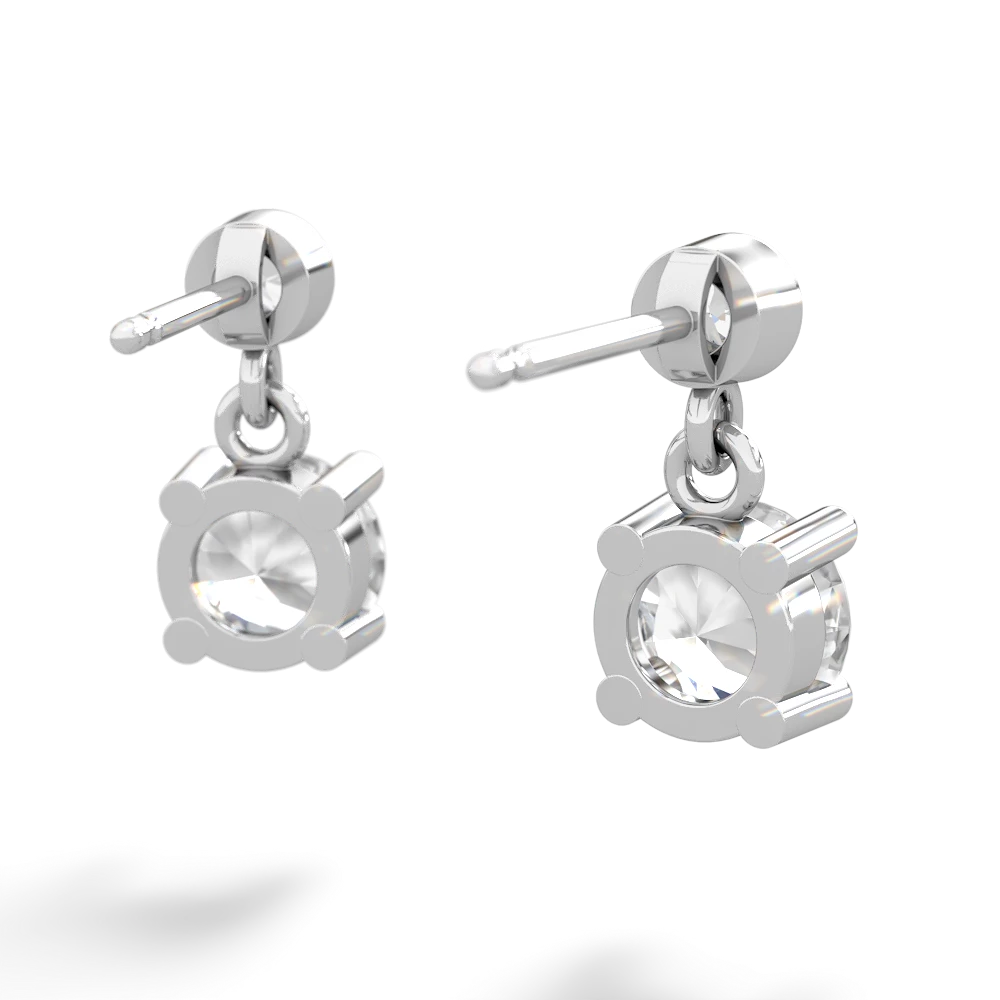 White Topaz Diamond Drop 6Mm Round 14K White Gold earrings E1986