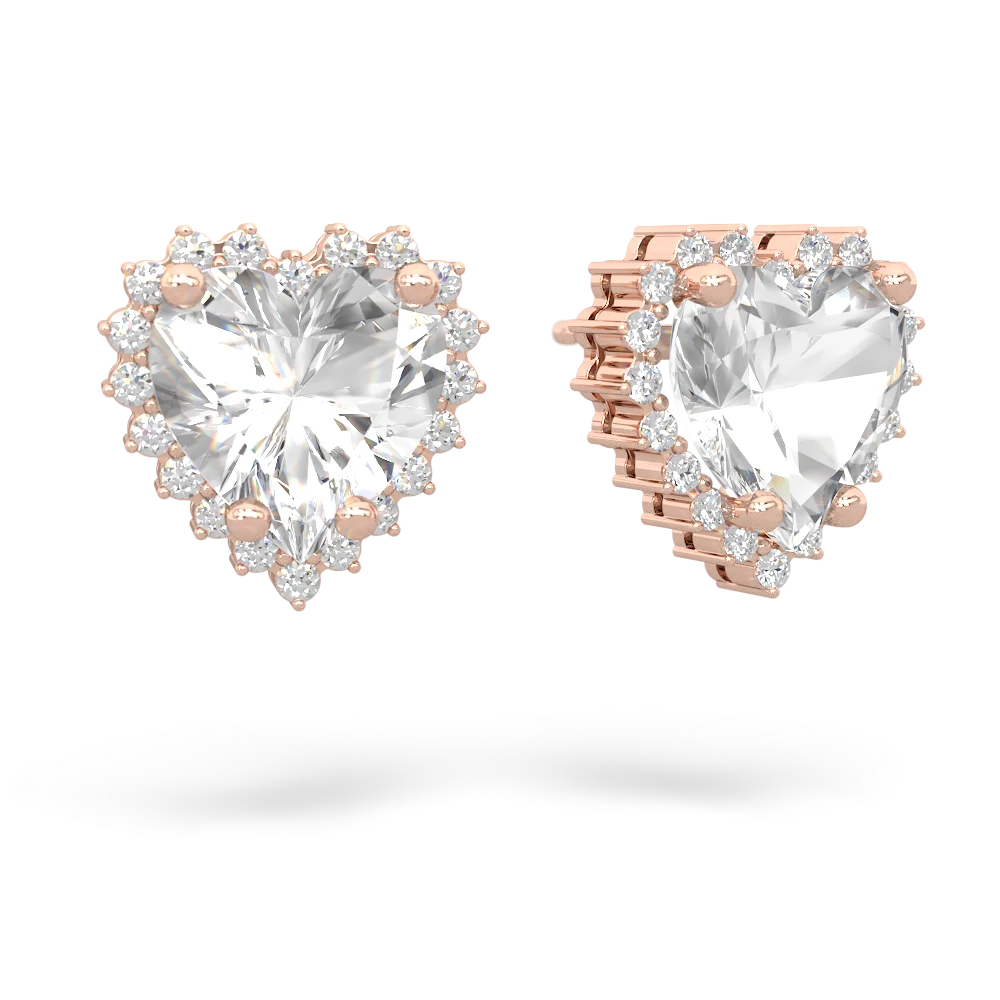 White Topaz Sparkling Halo Heart 14K Rose Gold earrings E0391