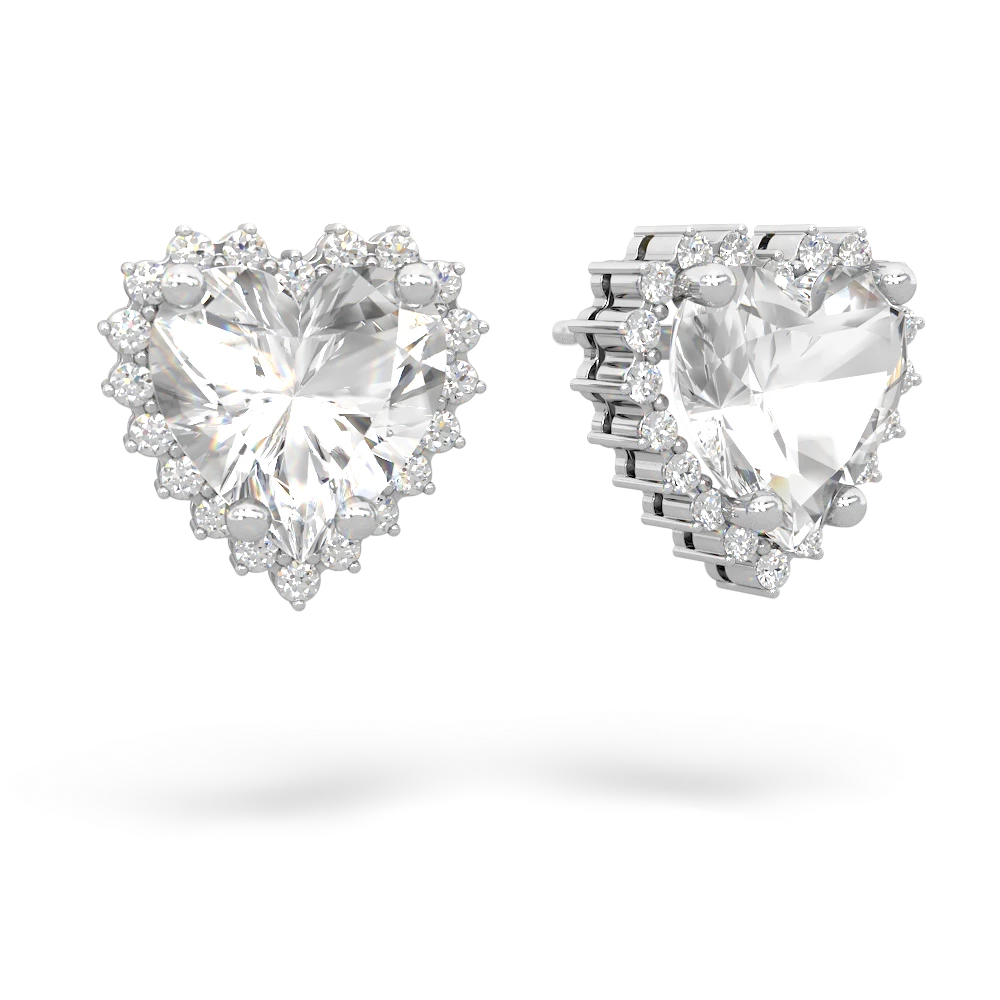 White Topaz Sparkling Halo Heart 14K White Gold earrings E0391